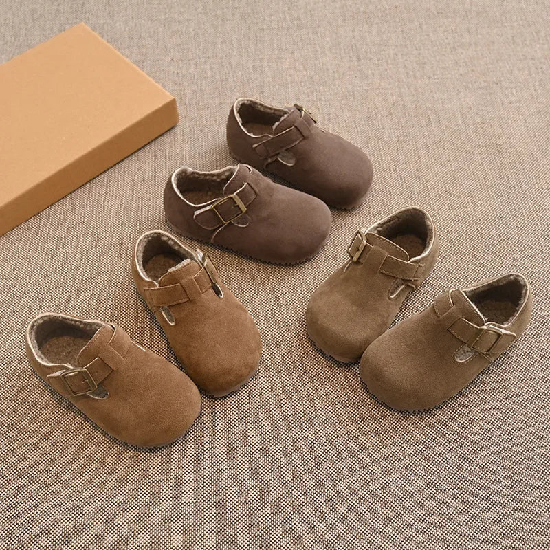 Children Flat Shoes Suede for Winter Kids Moccasins Non-slip Soft Sole 2024 Brand New Boys Girls Leather Shoes Warm Retro Trendy