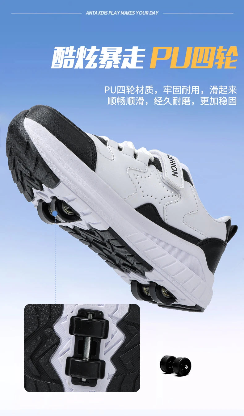 Kids Roller Skate Shoes Fashion Casual Sports Children 4-Wheels Sneakers for Boys and Girls Gift Nice Footwear