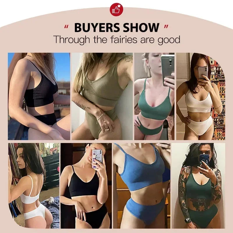 Women Underwear Set Wireless Lingerie Panties Bra Sexy G-String Seamless Tank Crop Top Brassiere New