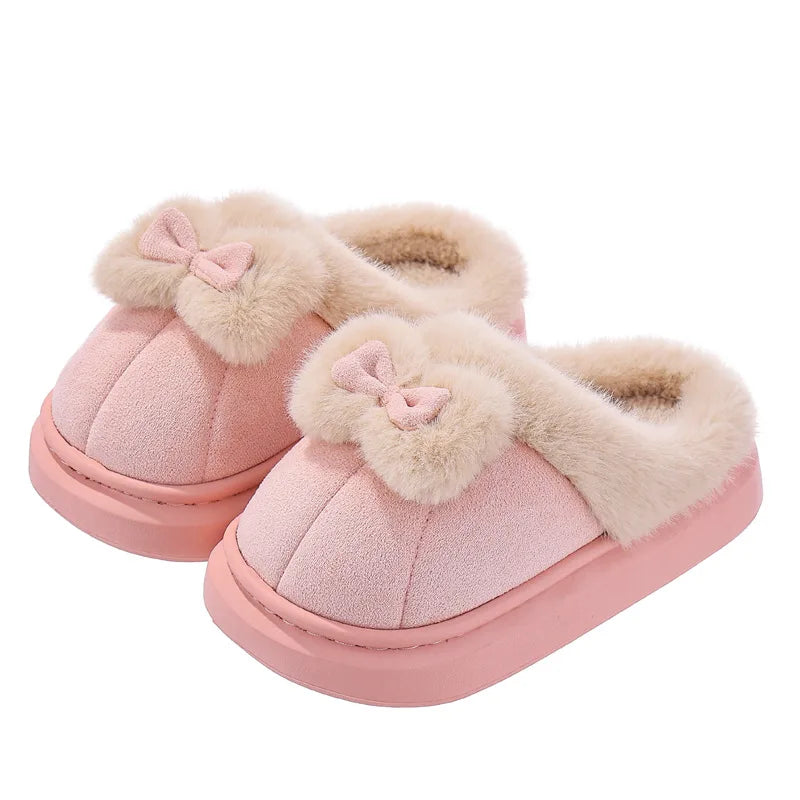 Kids'Casual Shoes Ankle Boots Bow Cotton Solid Color Winter Shoes For Girls Anti-slip Warm Pink Beige Shoes Size 17cm-22cm