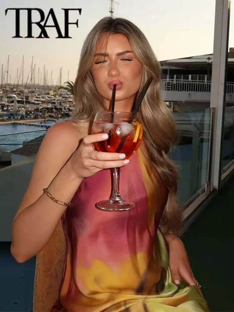 Women's Summer Dress Beach Long Dresses for Women 2024 New Fashion Print Backless Sexy Midi Dress Elegant Party Dresses