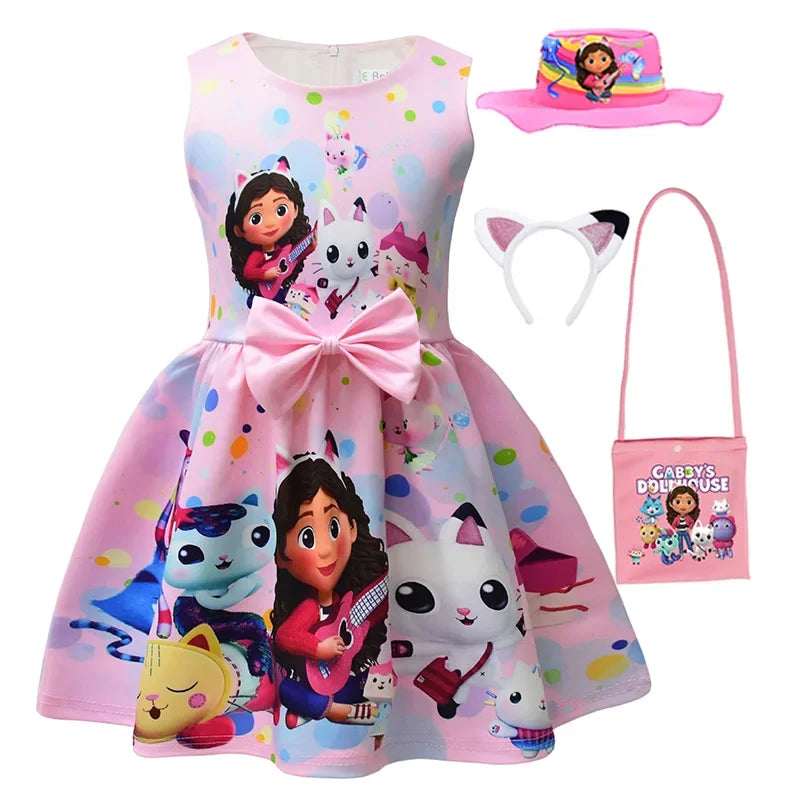 Gabby's Dollhouse Kids Clothes Summer Baby Girls Cute Princess Dress Cartoon Gabby Cats Toddler Girls Birthday Party Dresses