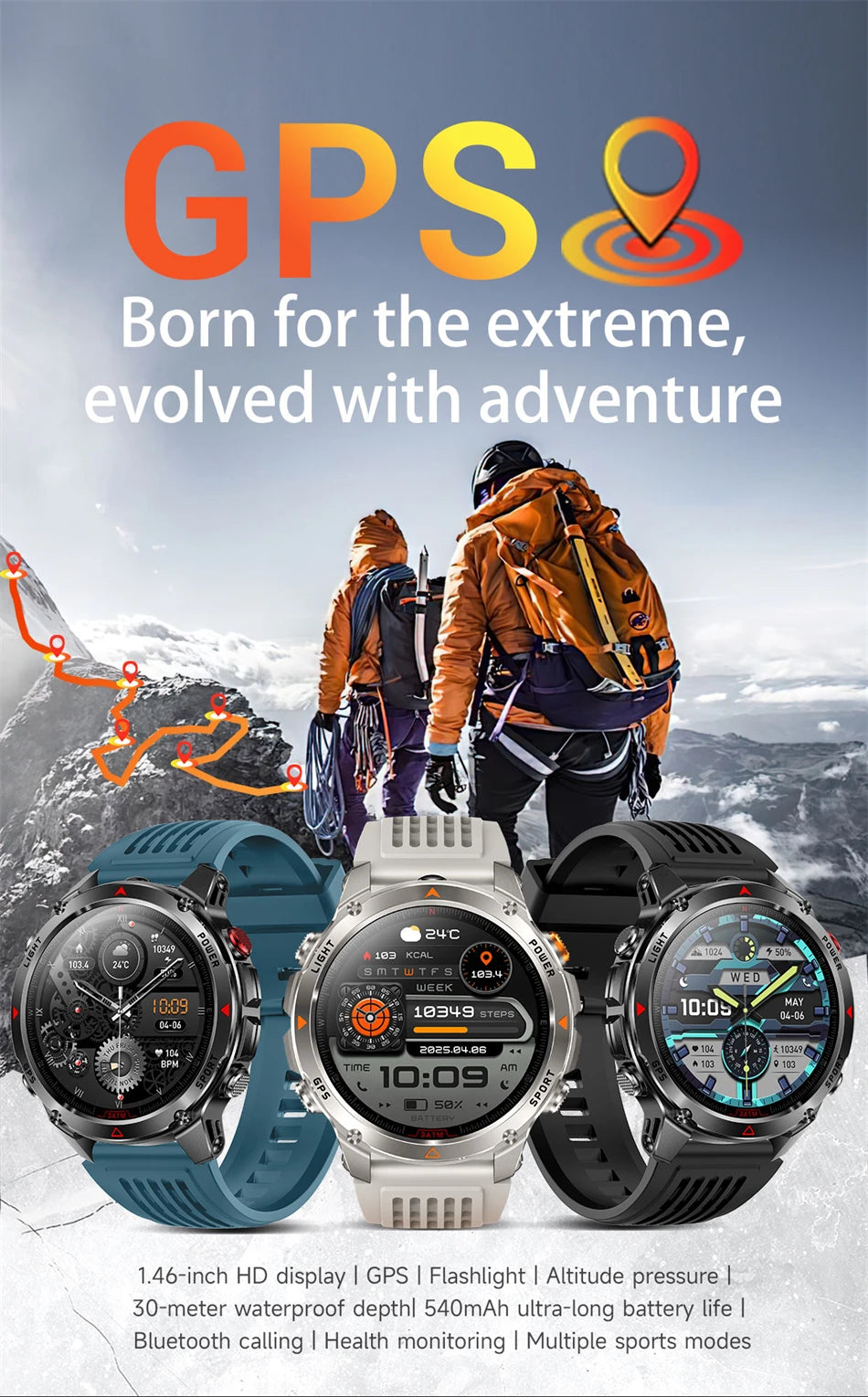 New Military GPS Sports Smart Watch Men Support GNSS Swim 3ATM Waterproof Compass Altimeter BT Call Outdoor Sports Smart Watch