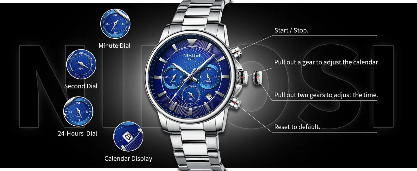 NIBOSI Mens Watches Analog Dainty Business Dress Watches for Men Military Chronograph Watch with Calendar Waterproof Stainless