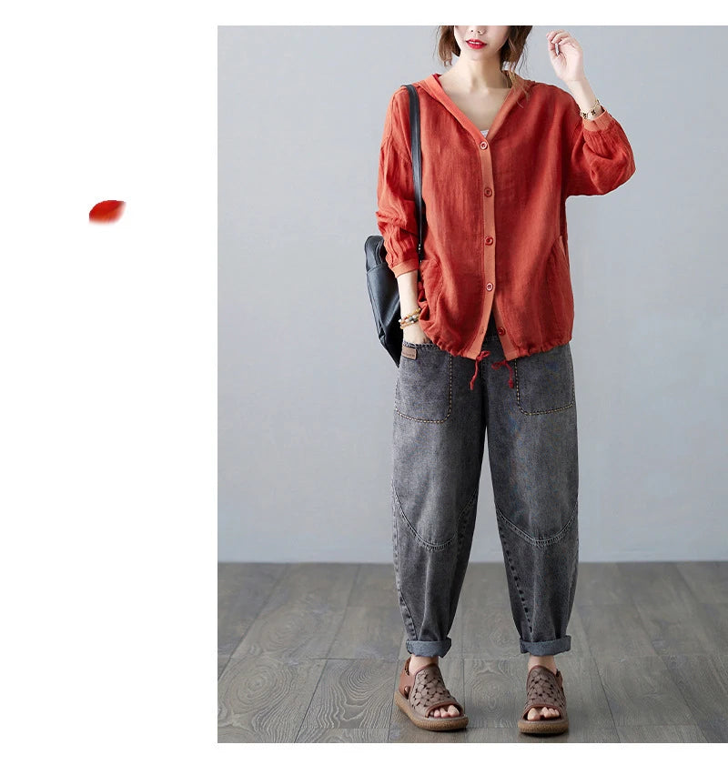 Women Summer Loose Hooded Sunscreen Casual Thin Jackets New Arrival Simple Style Solid Color Female Long Sleeve Hooded Coats