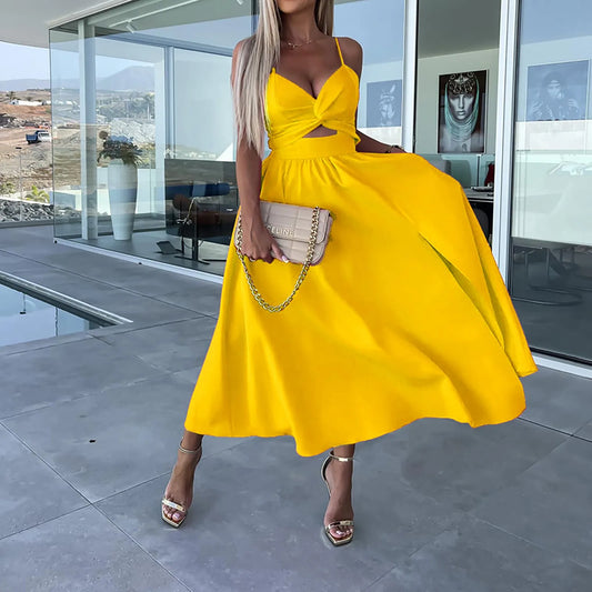 dresses for women trend sexy party dresses V-Neck Big Swing Slimming Backless Sleeveless long Dress Suspenders Hollow vestidos