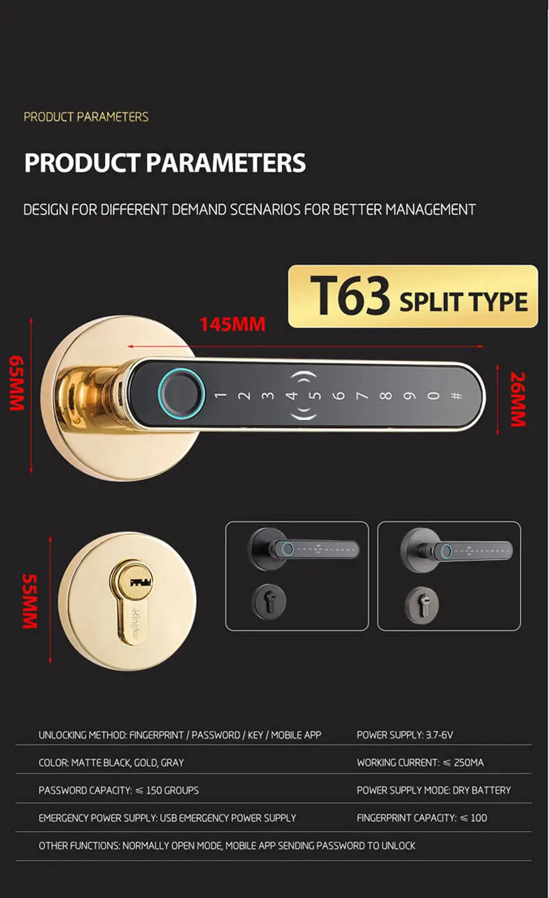 Smart Fingerprint Door Lock Handle for Home Apartment With Key card Digital Door Lock Keypad Keyless Entry electronic lock