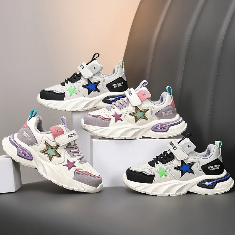 Fashion children's sports shoes boys and girls sports shoes 4 to 10 years old college wind PU leather shoes outdoor casual shoes