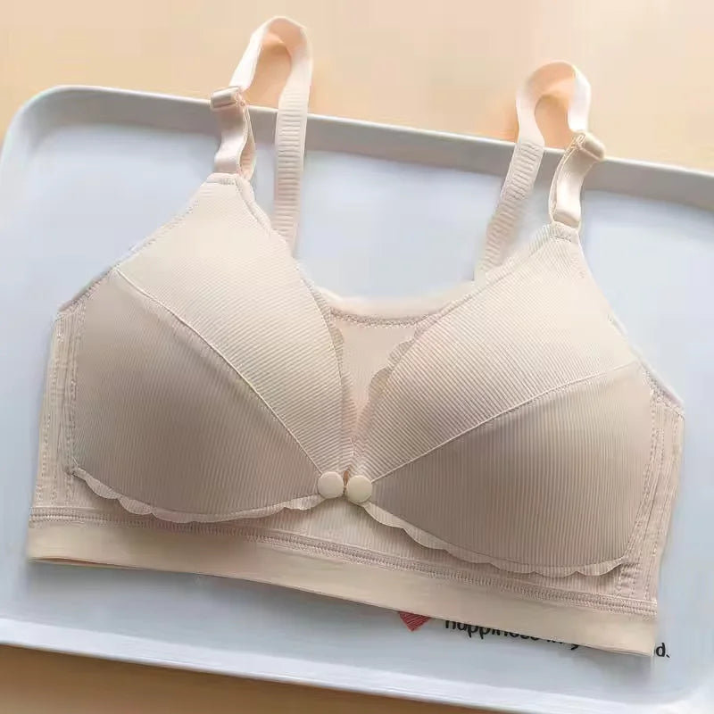 Women Push Up Bra Prevent Sagging Wire Free Bras Breathable Pads Underwear Adjustable Bralette Wireless Gathered Brassiere