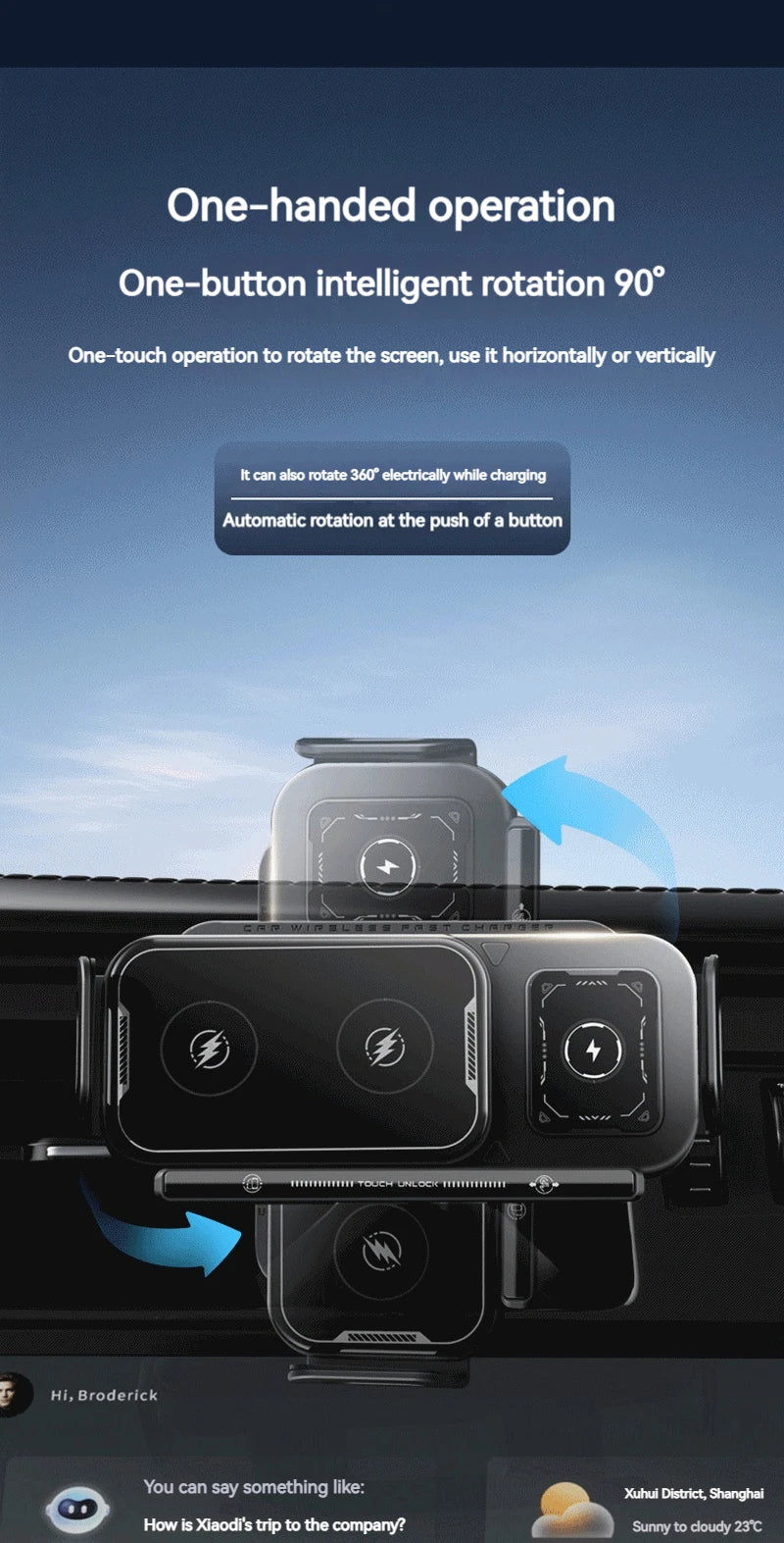 15W Universal Car Phone Wireless Charger Holder 360° Rotation Mount for Samsung Galaxy Fold 6 5 4 3 Z Flip S25 S24 Iphone 16 15