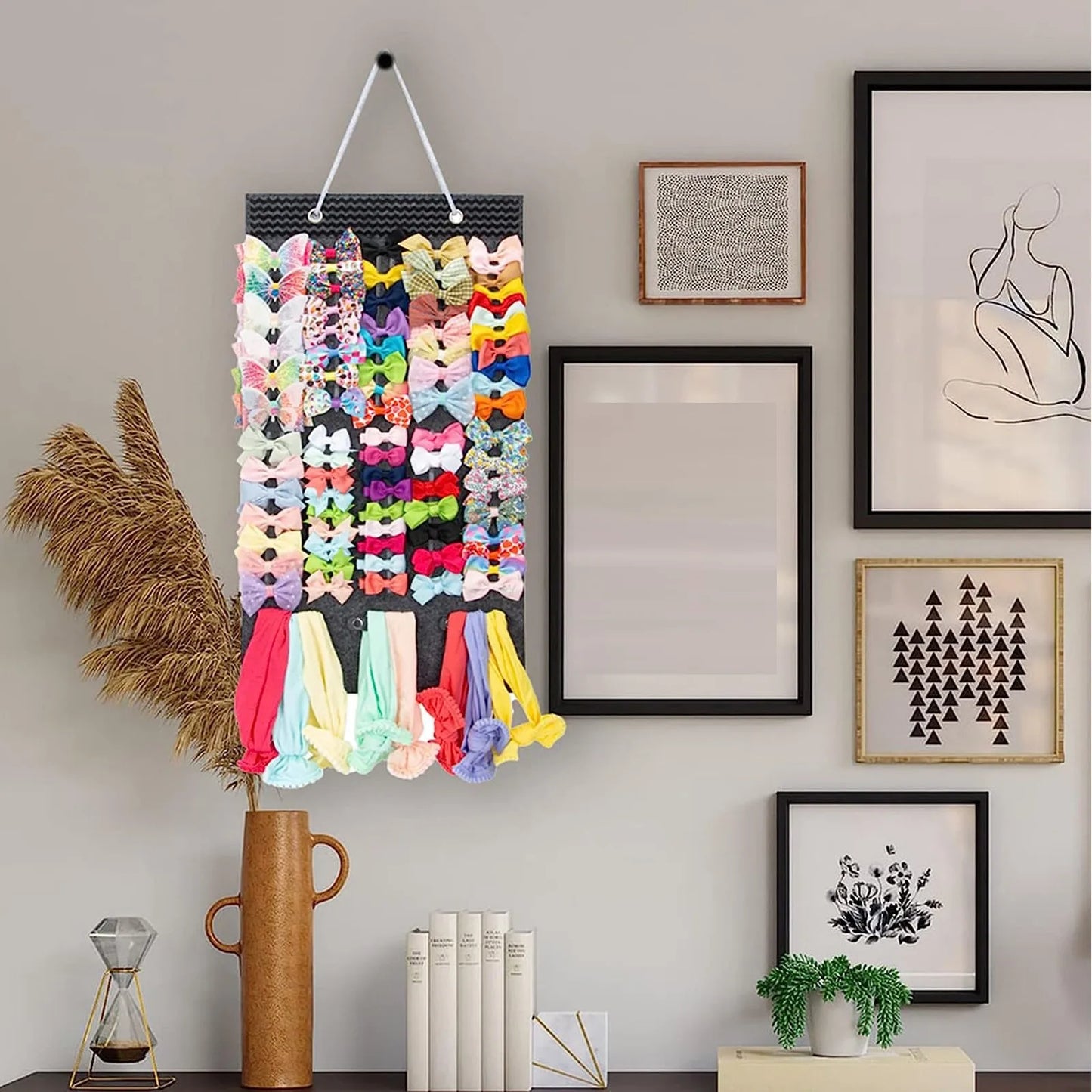 Hair Bows Holder, Large Capacity Hair Clips Storage Hanger Baby Accessory Display Sturdy Rope Wall Hanging For Girls Room Decors