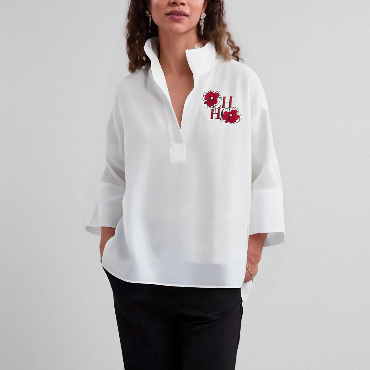 CHCH Women's T-shirt 2025 New White Cotton Top 3/4 Sleeves Simple