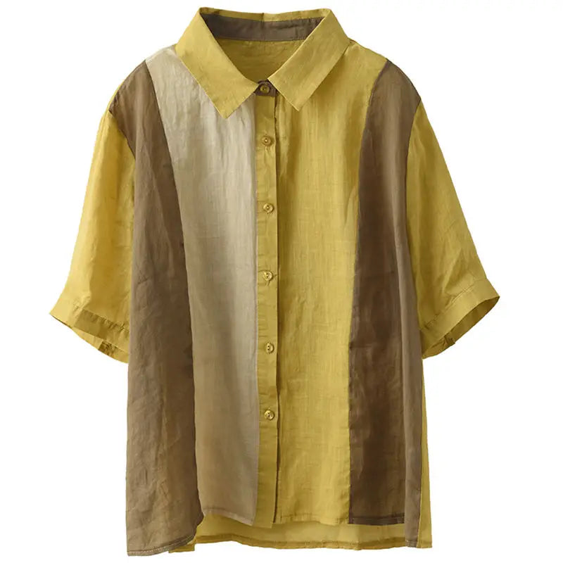 Cotton and Linen Shirt for Women Fashionable and Versatile Cardigan Lapel Top Thin