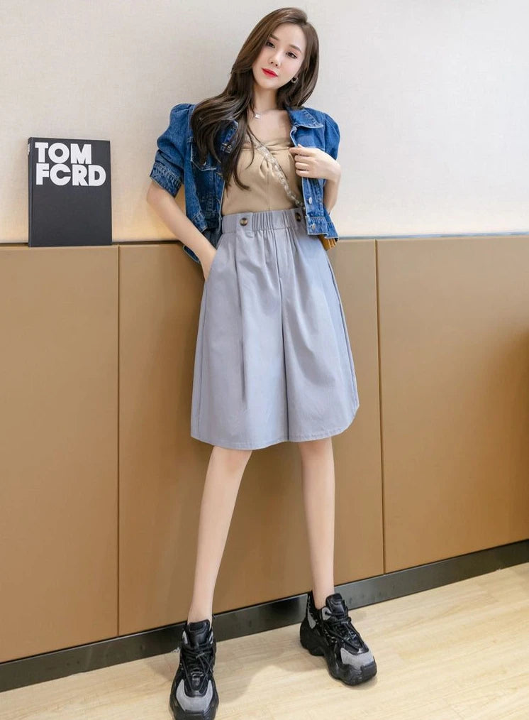 Shorts for Women Culotte Half Wide Knee Length High Waist Skirt Pants Mid Short Woman Bermuda Designer Wholesale Casual Design