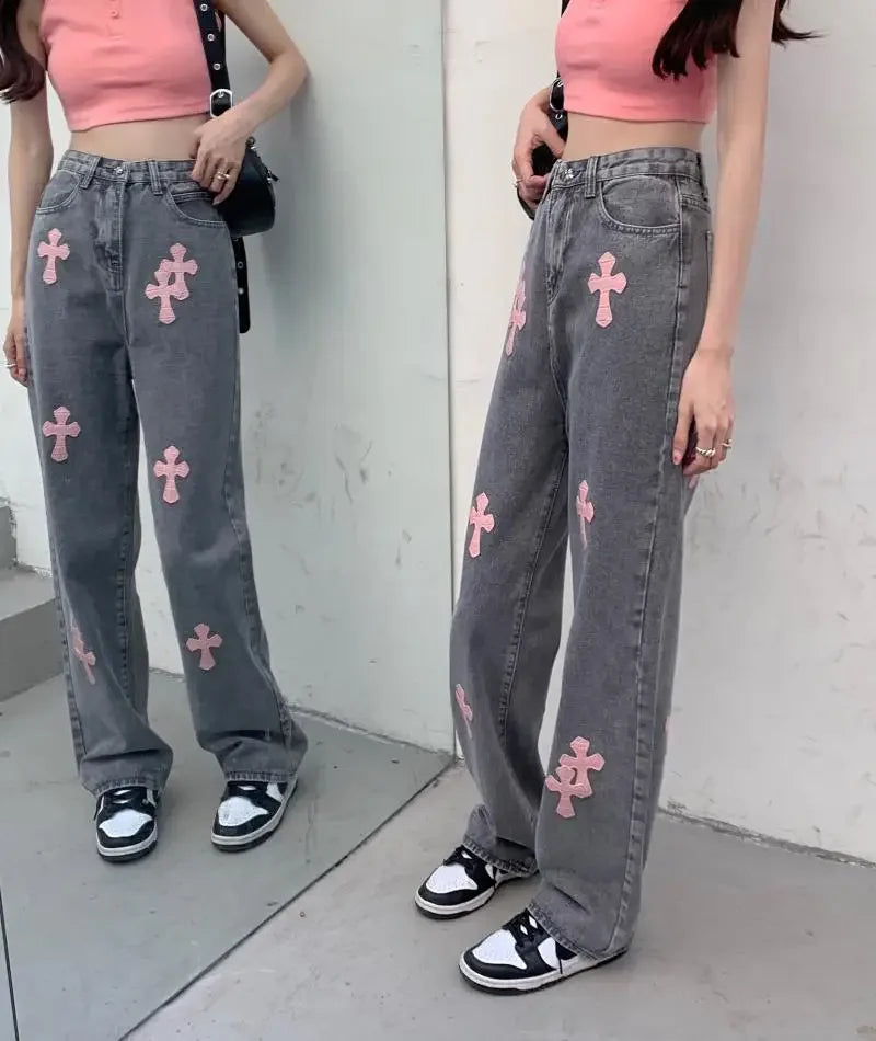 Denim Pant Women Jeans Vintage Straight Jeans Trousers Autumn Spring Fashion Female Gray Hight Waist Casual Wide Leg Jeans Pants