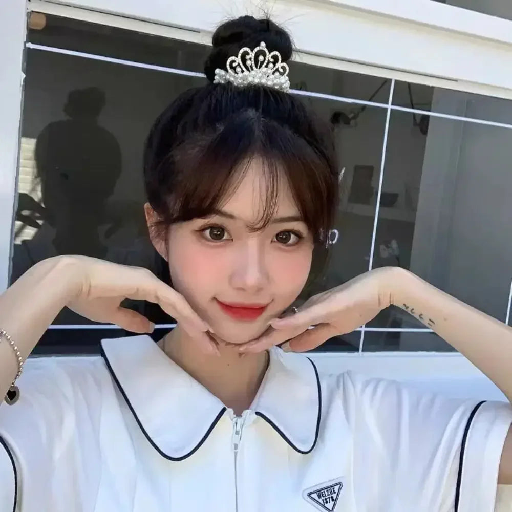 Hair Ties Princess Crown Hair Rope Kids Ornaments Bundled Hair Pearl Hairband Hair Styling Accessories Elastic Hair Bands Women