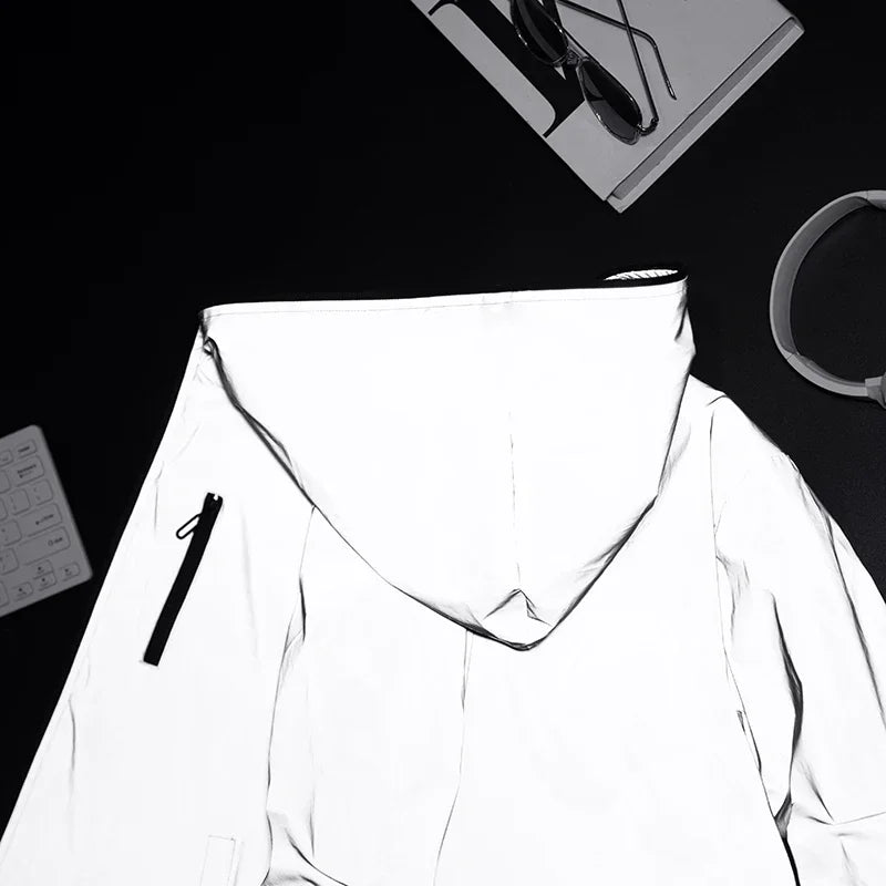 New Streetwear Noctilucent Men Jackets Cycling Clothes reflective Windbreaker women waterproof Jacket hip hop Hooded Coat Unisex