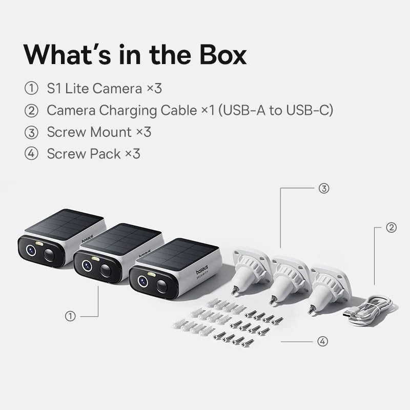 Baseus Security S1 Lite Solar Security Camera Wireless Outdoor Camera Continuous Power 2K Resolution 135°FOV IP67 Wifi Camera