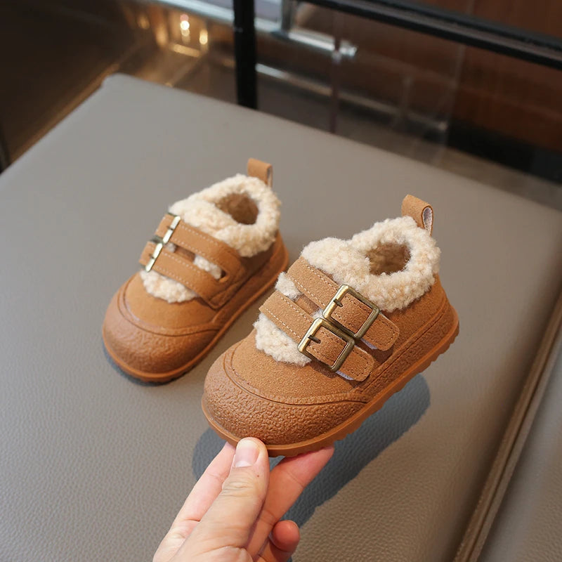 Children's Padded Shoes 0-6 Years Old Khaki Thickened Warm Boys Girls Walking Shoes Beige Soft Non-slip Kids Baby Cotton Boots
