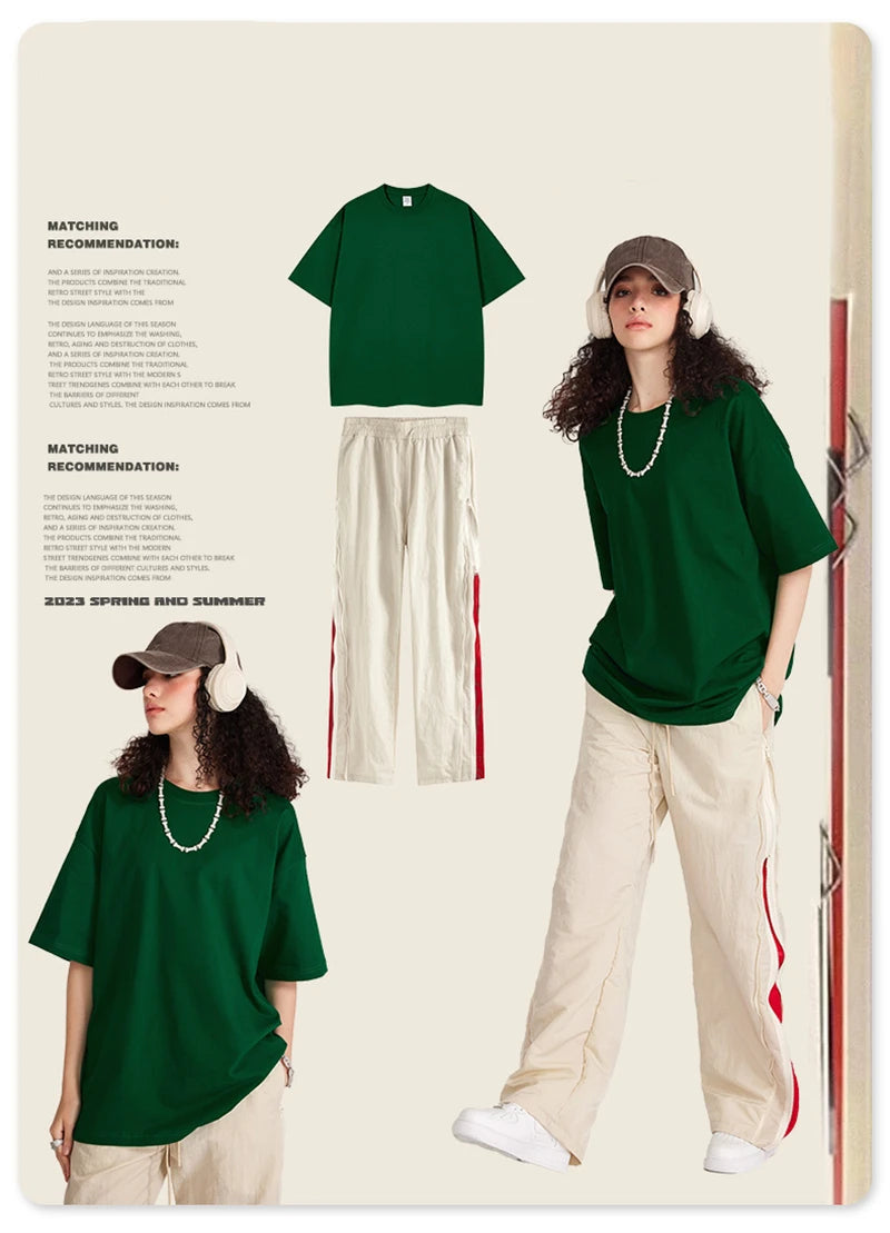 ZODF Trendy Summer 260gsm Cotton Oversized T Shirts For Men Unisex Male Kanye West High Street Solid Tees Brand Tops HY0122