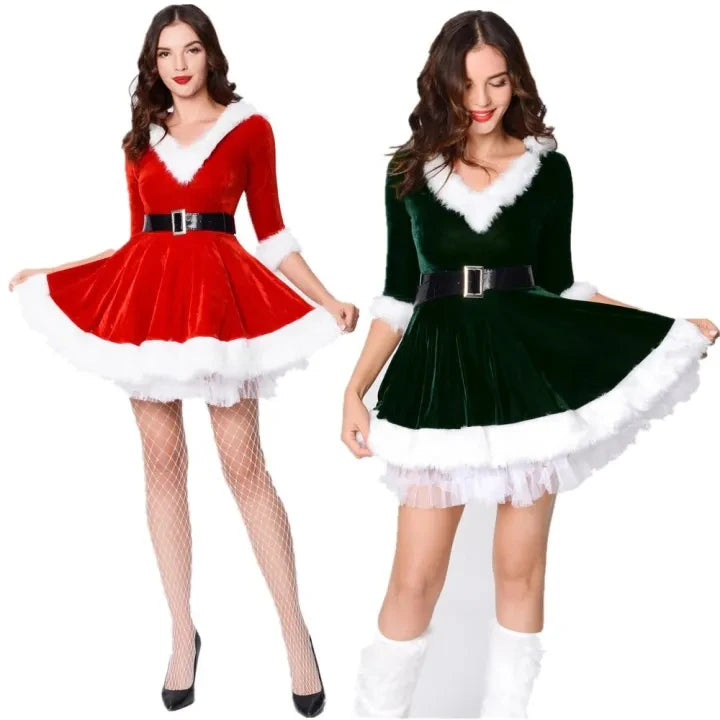 Women Christmas Costumes Santa Claus Dresses Christmas Dresses New Year Halloween Thanks Giving Party Hooded Dress