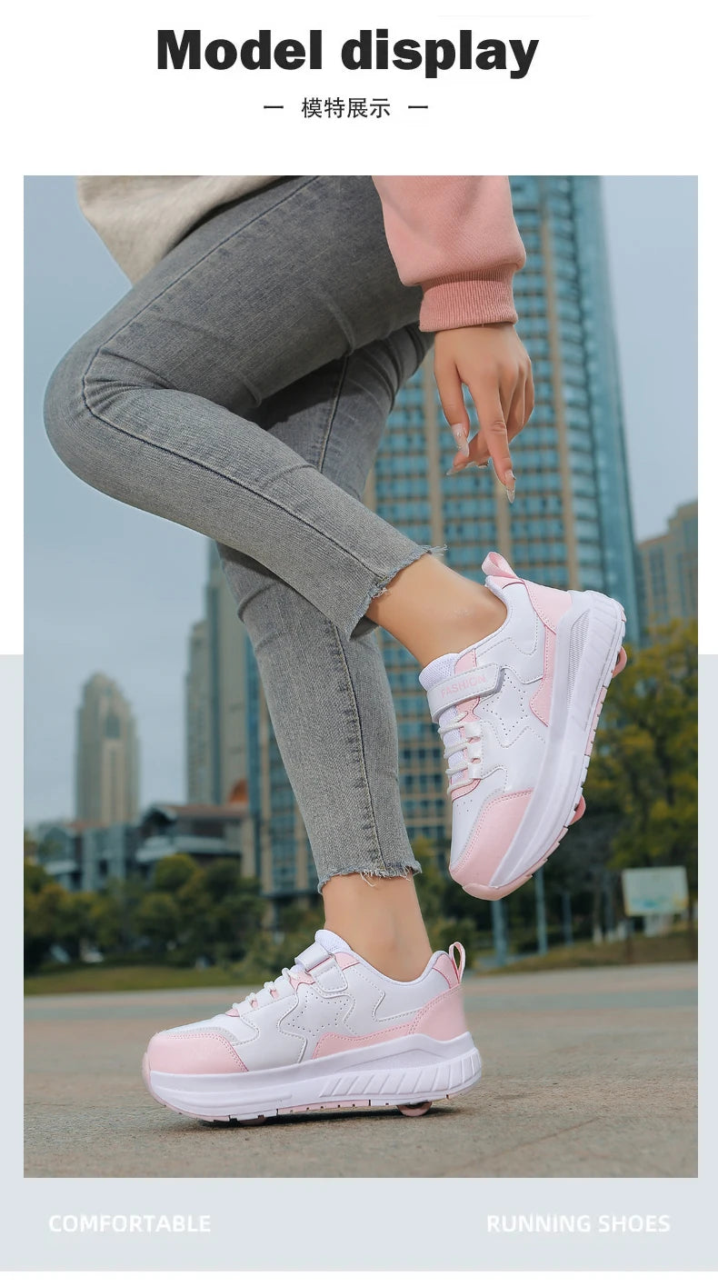 Kids Roller Skate Shoes Fashion Casual Sports Children 4-Wheels Sneakers for Boys and Girls Gift Nice Footwear