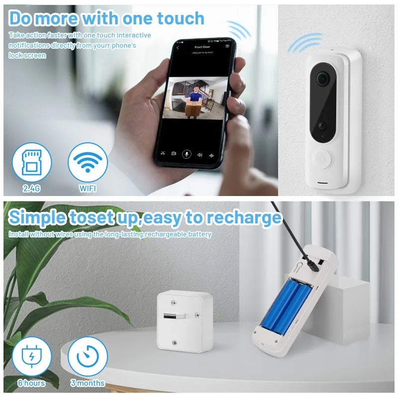 Smart WiFi Doorbell 1080P HD Wide Angle Camera Wireless Doorbell Motion Detection Video Doorbell Two Way Voice for Home Security