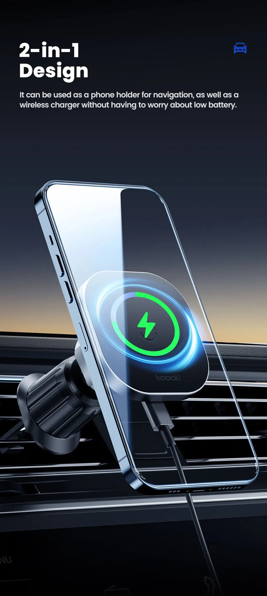 Toocki Magnetic Car Wireless Charger Car Phone Holder Air Outlet 15W Fast Charging Charger in Car For iPhone 15 14 13 12 Pro Max