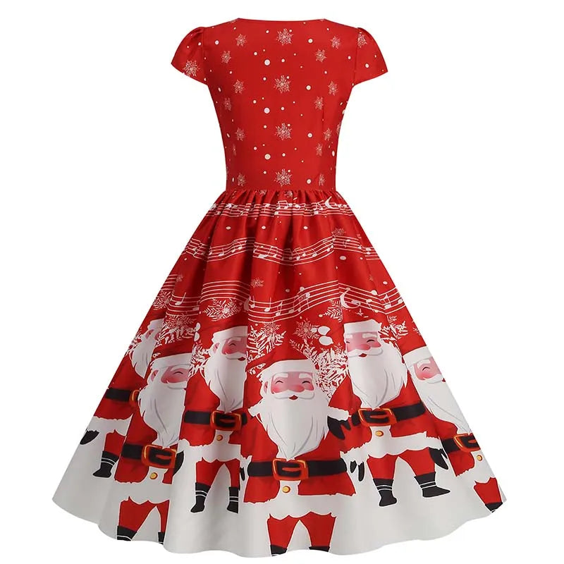 Christmas Dresses for Women Winter Pinup Rockabilly Sexy Cosplay Party Dress Santa Claus Snow Print Cocktail Prom Dress