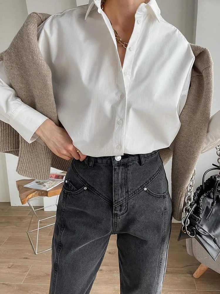 100% Cotton Shirts for Women 2025 Casual Loose Fashion Long Sleeve White Shirt Single Breasted Design Elegant Blouse for Women