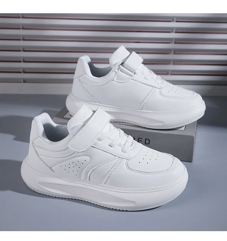 7-13 Boys Shoes Sneakers Fashion Leather Children Comfortable Black White Shoes for Kids Girls School Walking Footwear Non Slip