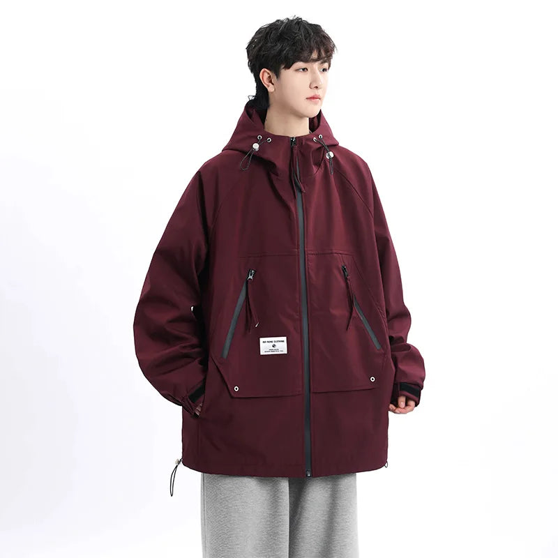 Autumn Men's Jacket Springtime Trendy Streetwear Coat Fashion Outerwear Hooded Solid Color Men Jackets Korean Version Clothing