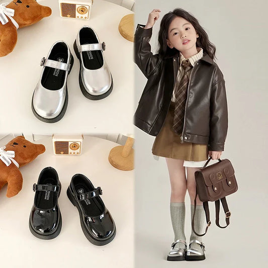 Children Leather Shoes 24-35 Slip-on Round Toe School Sweet Kids Casual Shoe 2025 New Girl's Laofers Pearl Morden Three Colors