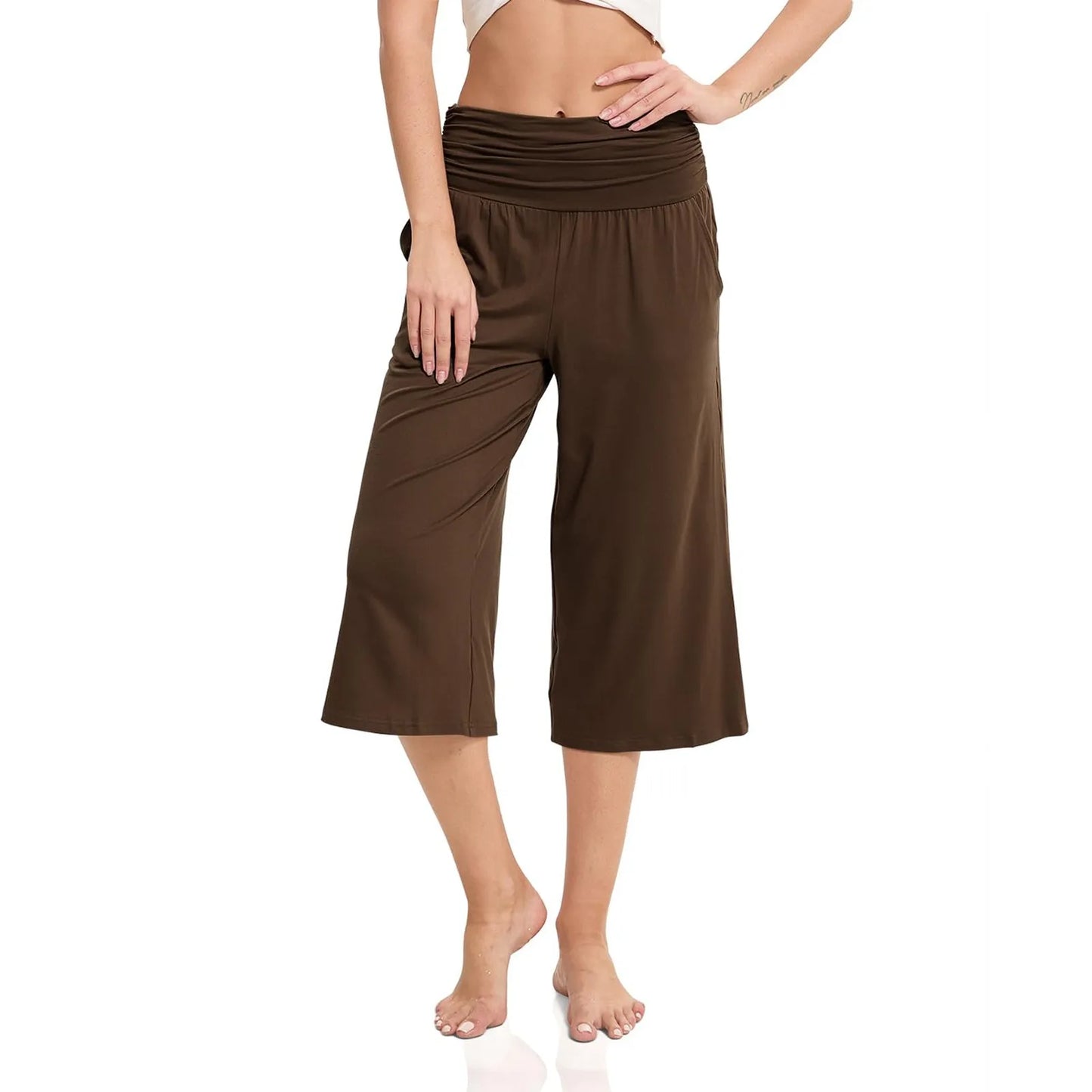 women pants summer loose cropped pants High Waist Solid Color Casual Trousers Pants With Pockets cozy breathable pantalon femme