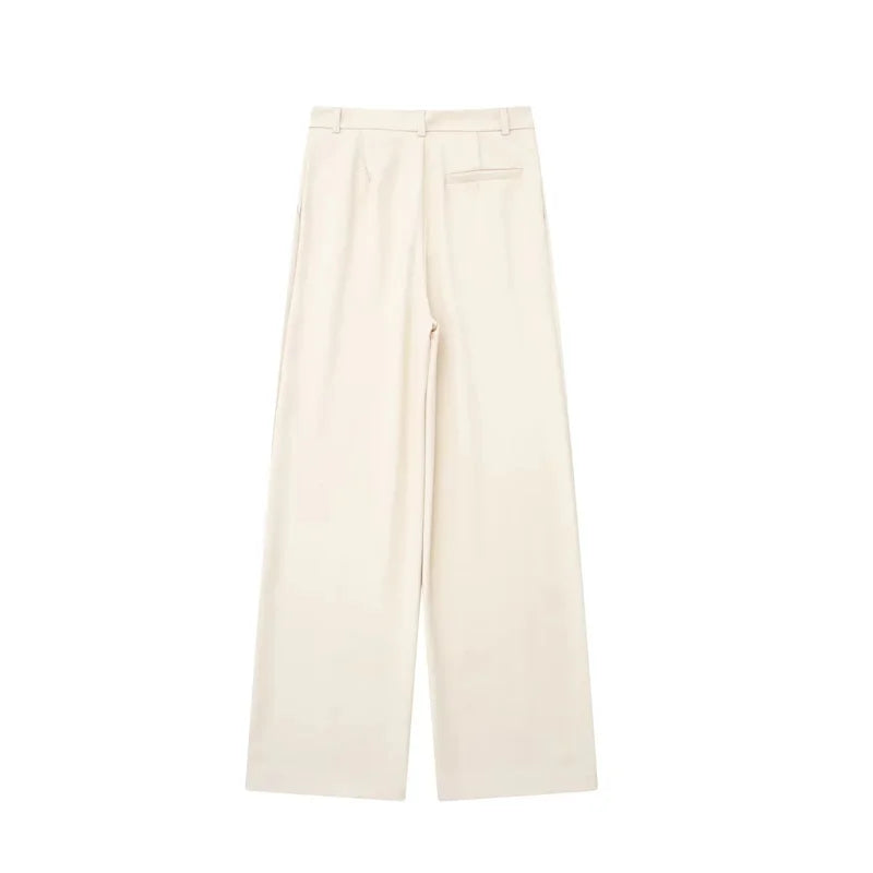 MUJER 2025 Women's Pants Beige Grey Black Wide Leg Pants Women High Waist Baggy Pants Woman Fashion Summer Office Trousers