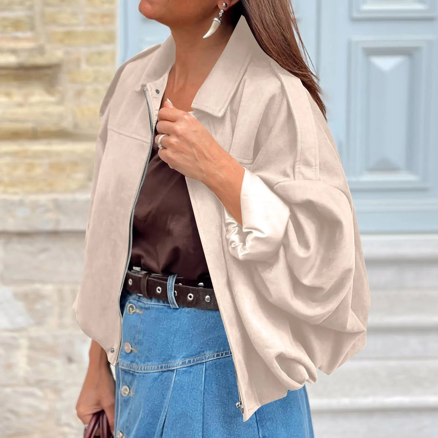 Women's Jacket Fashionable Long Sleeve Zip Up Cropped Coat Autumn Streetwear Cropped Jackets Chic Street Youth Casual Jackets