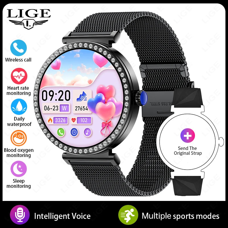 New Luxury Diamond Smart Watch Women Bluetooth Call Smartwatch Heart Rate Health Monitor Smartwatches Waterproof Bracelet Ladies