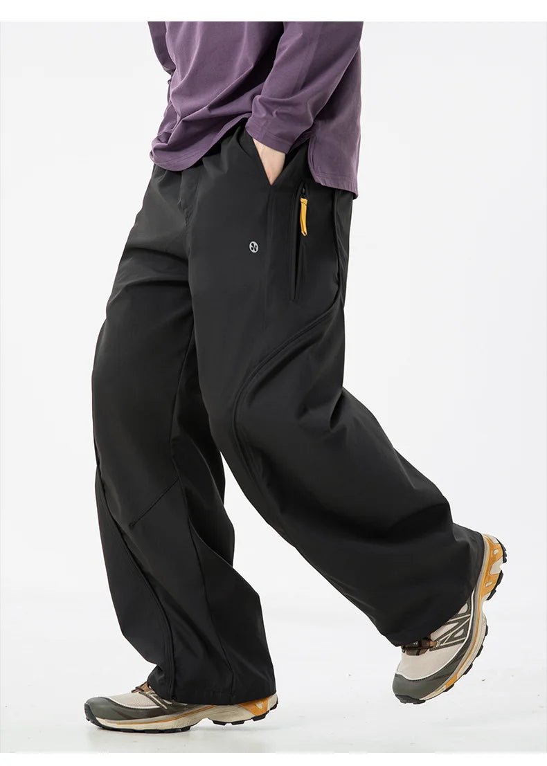 TFETTERS Autumn New Zipper Pocket Men Pants Drawstring Elastic Waist Pants Men Fashion Stitching Design Trouser for Men Clothes