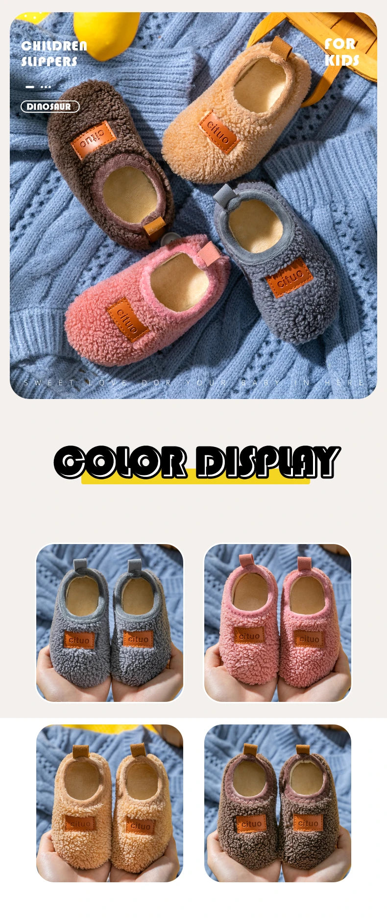 Autumn Winter 1-9 Years Old Children Plush Floor Sock Shoes Child Soft Sole Walking Shoes Indoor Home Anti-slip Kids Slippers