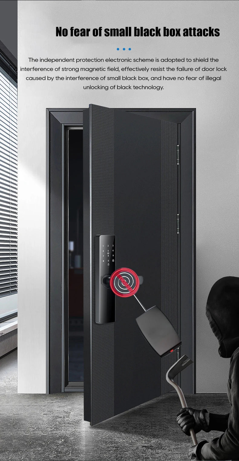 Smart Electronic Door Lock Fingerprint Biometrics Application Control Smart Card Key Access and USB Emergency Charging Smartlock