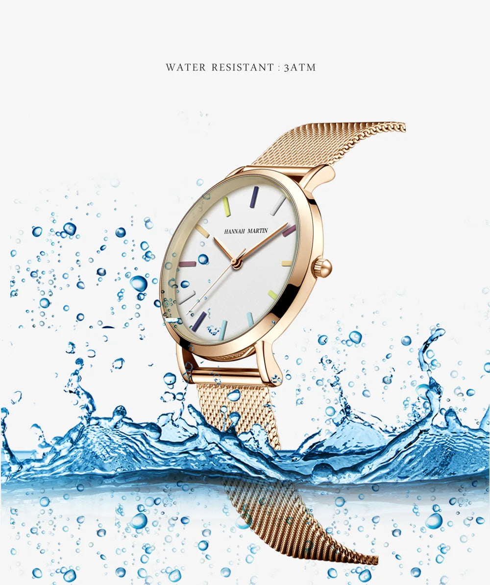 Hannah Martin Top Women Watch Bohemian Style Simple Stainless Steel Mesh Strap Original Japanese Movement Fashion Bracelet Watch