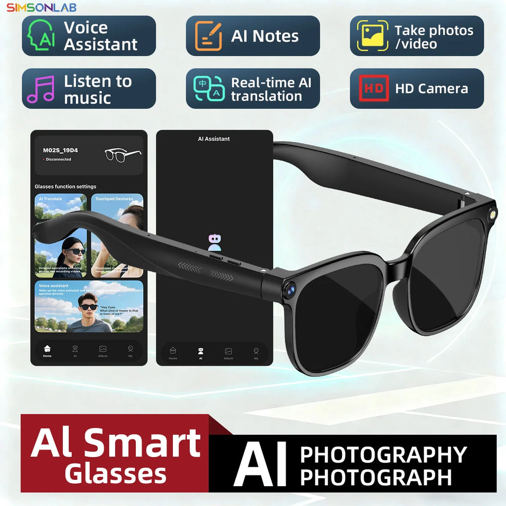 2025 800W Camera Smart Glasses  AI Translation ChatGPT Voice Assistant BT Call Music Earphones Video Recording for iPhone Xiaomi