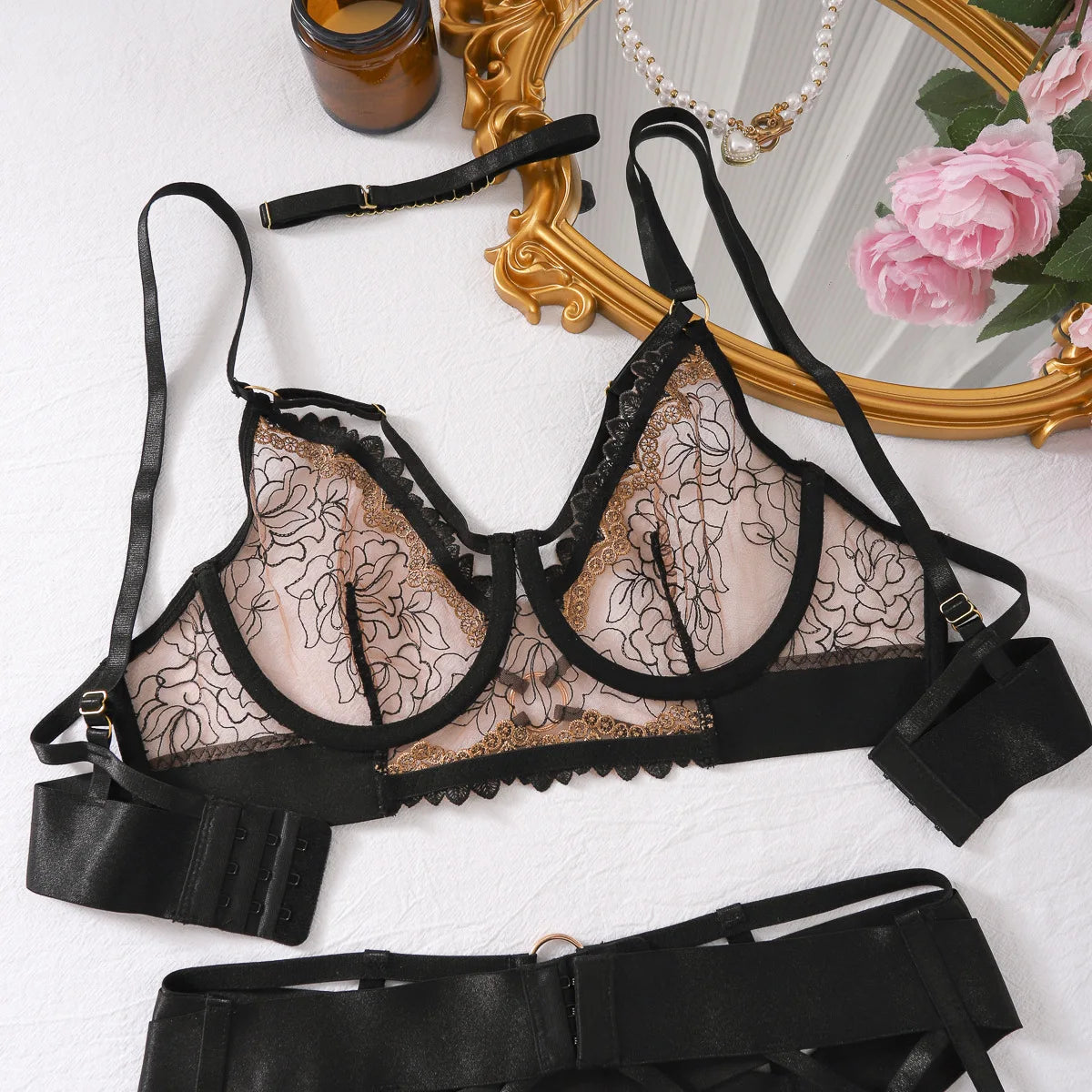 Women's Underwear Brazil Erotic Sexy Embroidery Bra And Panty Set Summer Luxury Lingerie Fancy Comfortable Underwear 5-piece Set