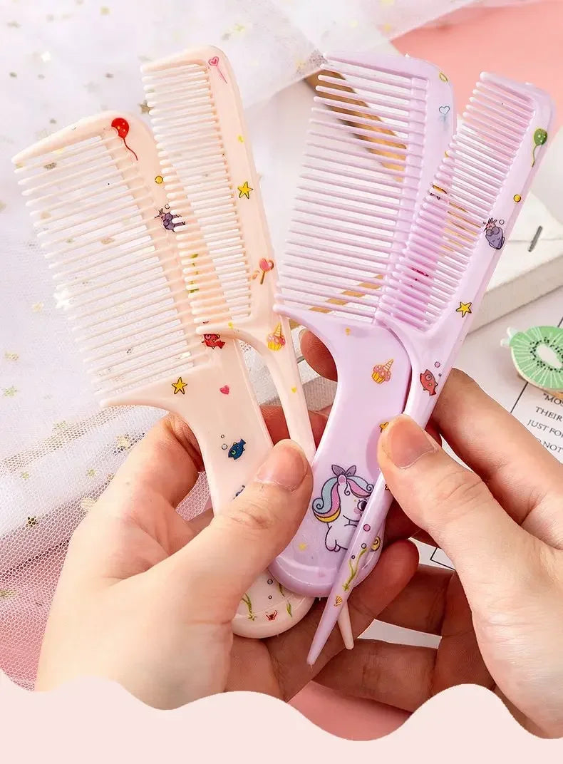 2pcs Kids Hair Combs Set Girls Portable Anti-Static Plastic Comb Cartoon Animals Children Hairdressing Comb with Pointed Tail
