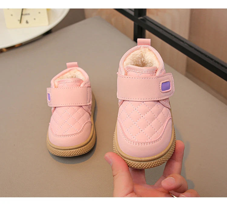Kids'Casual Shoes Ankle Boots PU Leather Water-Resistant Winter Shoes For Children Anti-slip Warm Pink Black Shoes Size 21-31