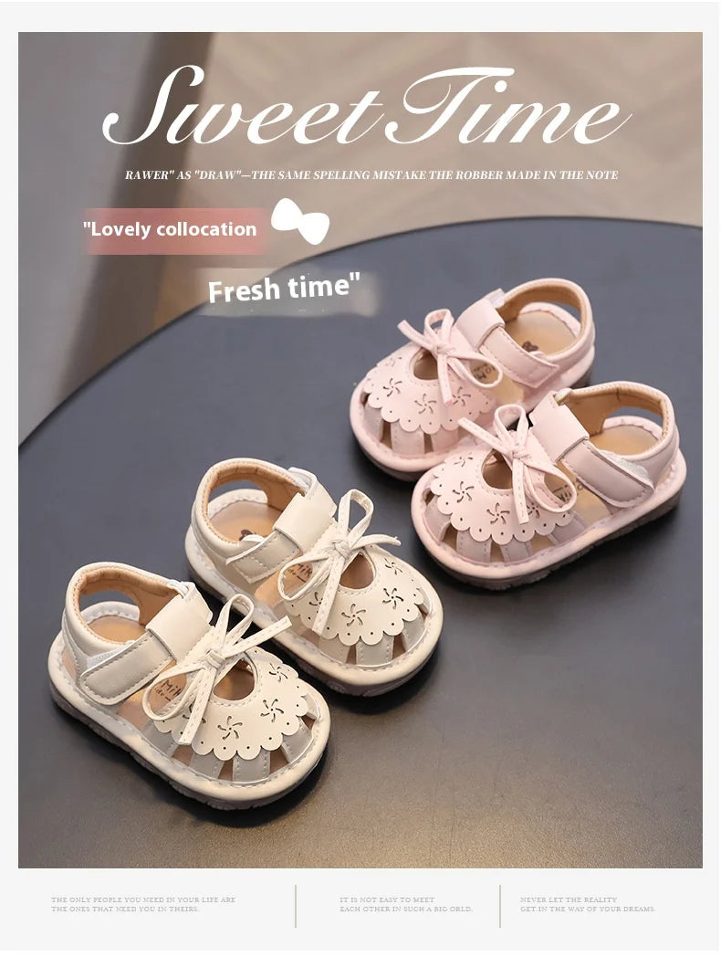 Baby Walking Shoes Package Head Call Sandals Soft Bottom Non-slip Hollow Breathable Casual Shoes 0-2 Years Old Princess Shoes