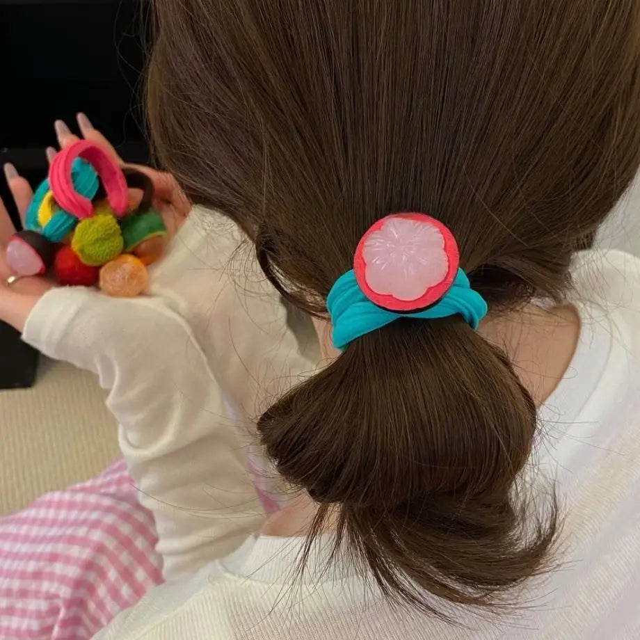 Hair Tie Fruit Hair Rope Ponytail Holder Cute Hair Ring Rubber Band Korean Style Hair Accessories Colorful Hair Scrunchies Kids