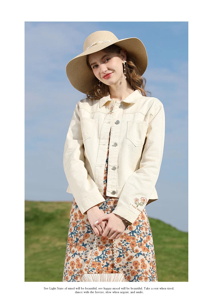 I BELIEVE YOU Denim Jackets for Woman French Embroidery Women's Coat 2023 Spring Casual 100% Cotton Female Clothes 2231184874