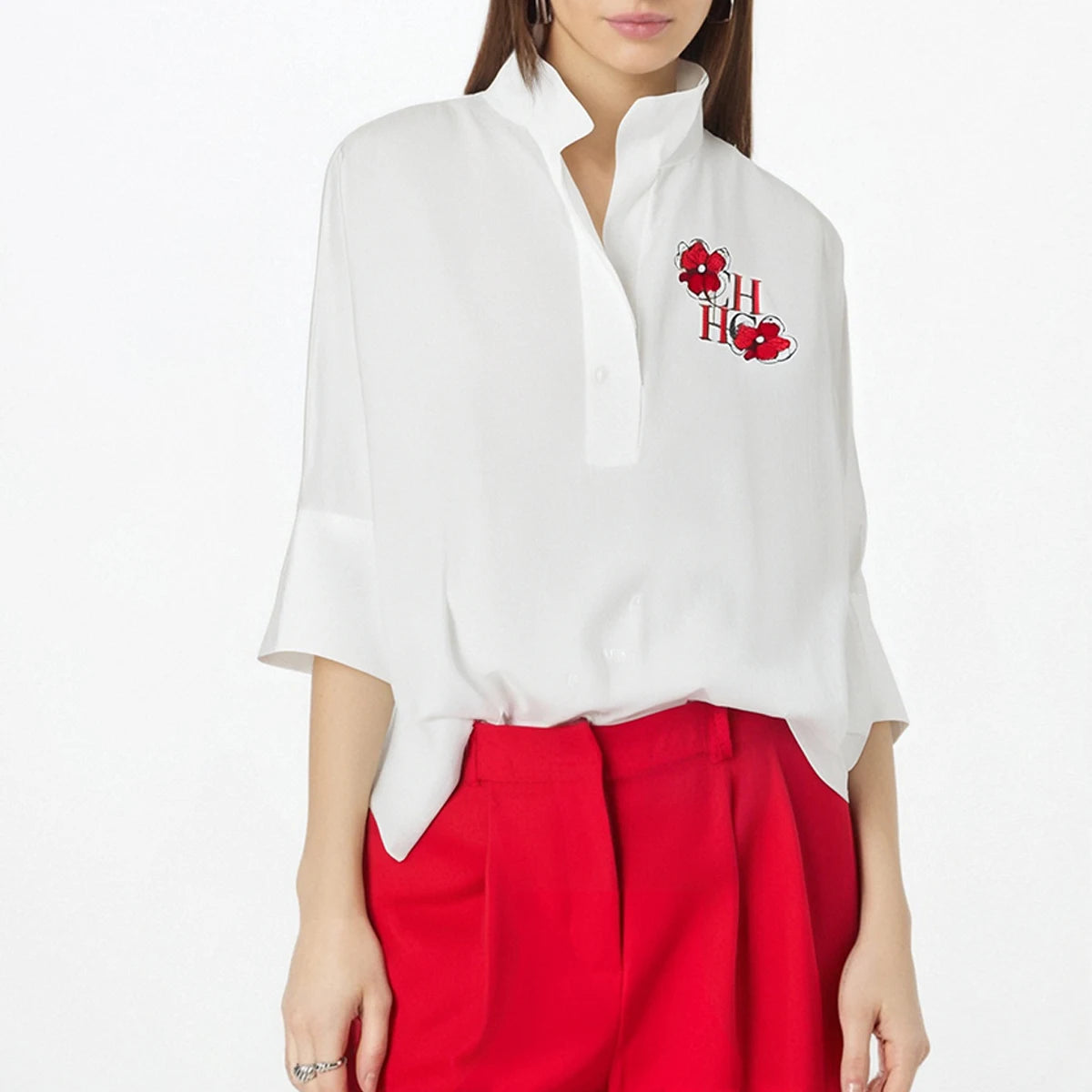 CHCH Women's T-shirt 2025 New White Cotton Top 3/4 Sleeves Simple