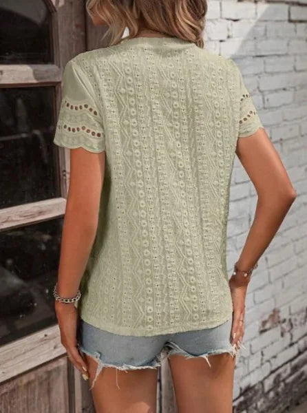 Women's T-shirt COTTON Tops 2024 Summer Street Hollowed Out Simple Solid Color V Casual Shirt Y2k T Shirt White Blusa Mujer Moda